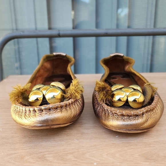 Chloe Leather Grosgrain Trim Beaded Accent Gold Ballet flats 37.5 EU / 7US - Picture 9 of 12